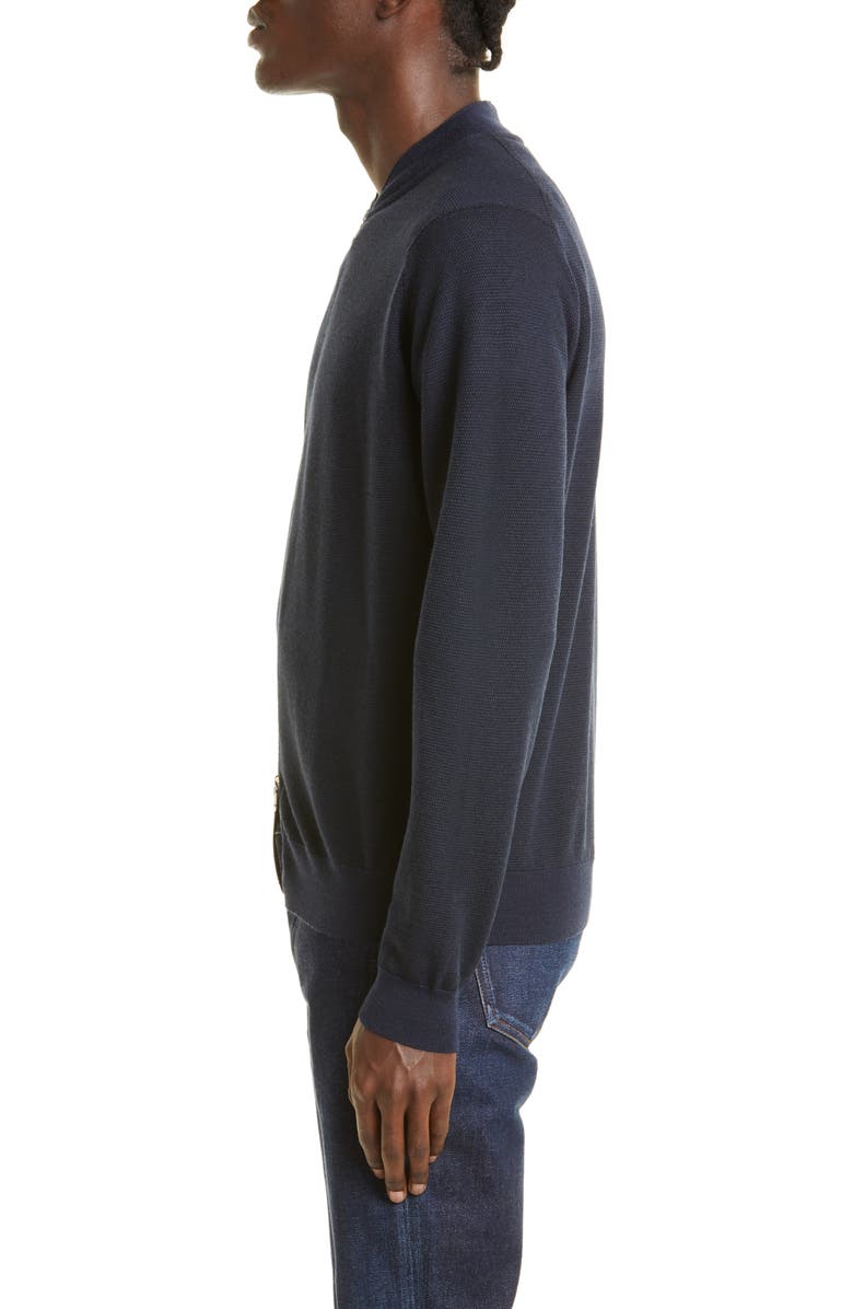 John Smedley Men's Singular Full Zip Wool Sweater, Alternate, color, Midnight / Black