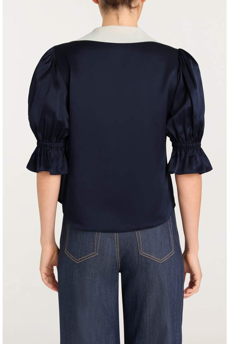 Freida Silk Johnny Collar Top, Alternate, color, NAVY/ IVORY