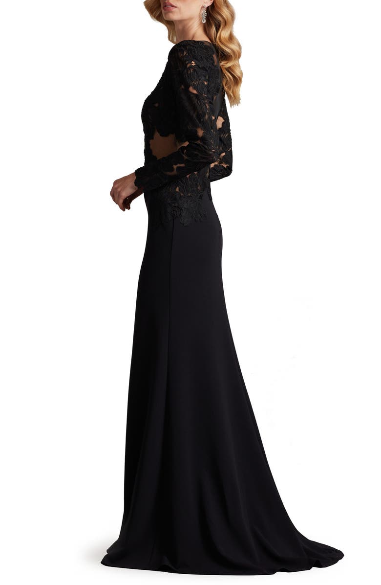 Tadashi Shoji Floral Embroidery Long Sleeve Gown, Alternate, color, Black/ Nude