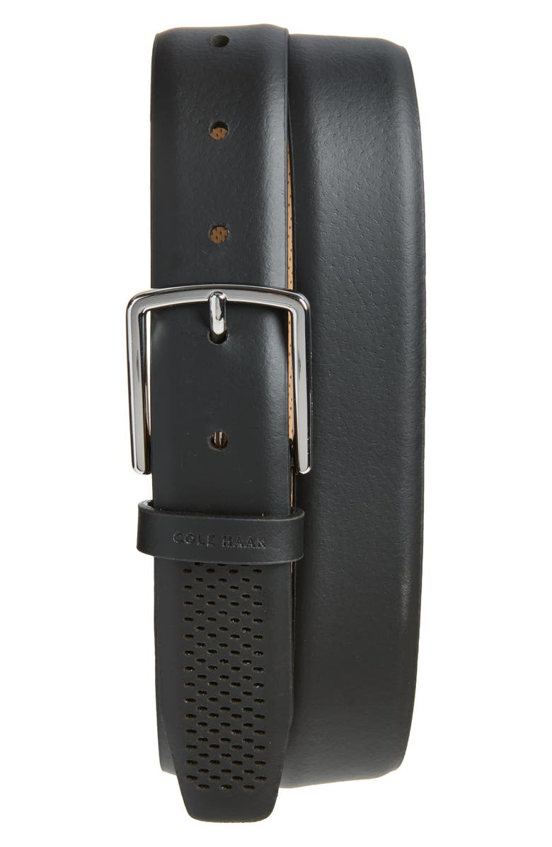 Cole Haan Perforated Leather Belt, Main, color, Black
