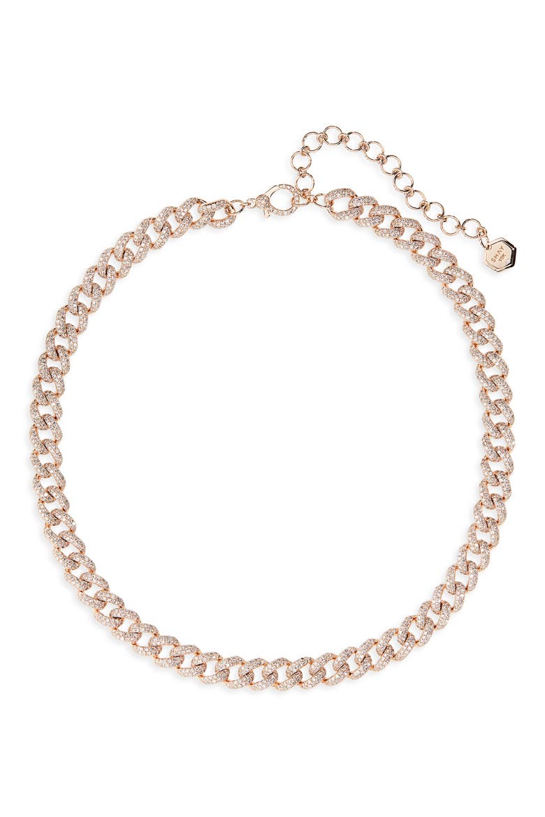 Medium Pavé Diamond Link Necklace, Main, color, ROSE GOLD