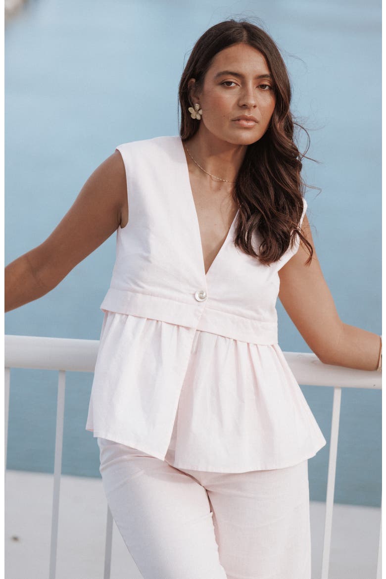 Bristal Split Front Cotton & Linen Top, Alternate, color, PINK