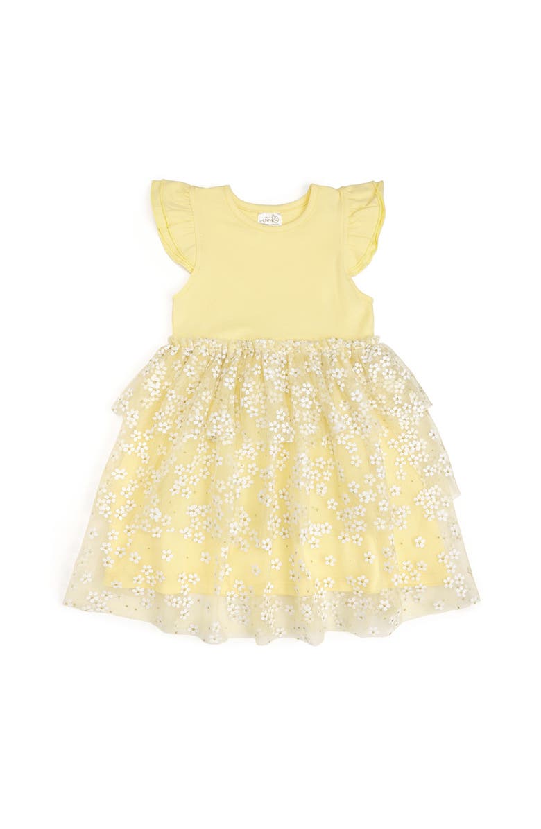 Sweet Wink Sunshine Ditsy Daisy Easter Tiered Short Sleeve Tutu Dress, Main, color,