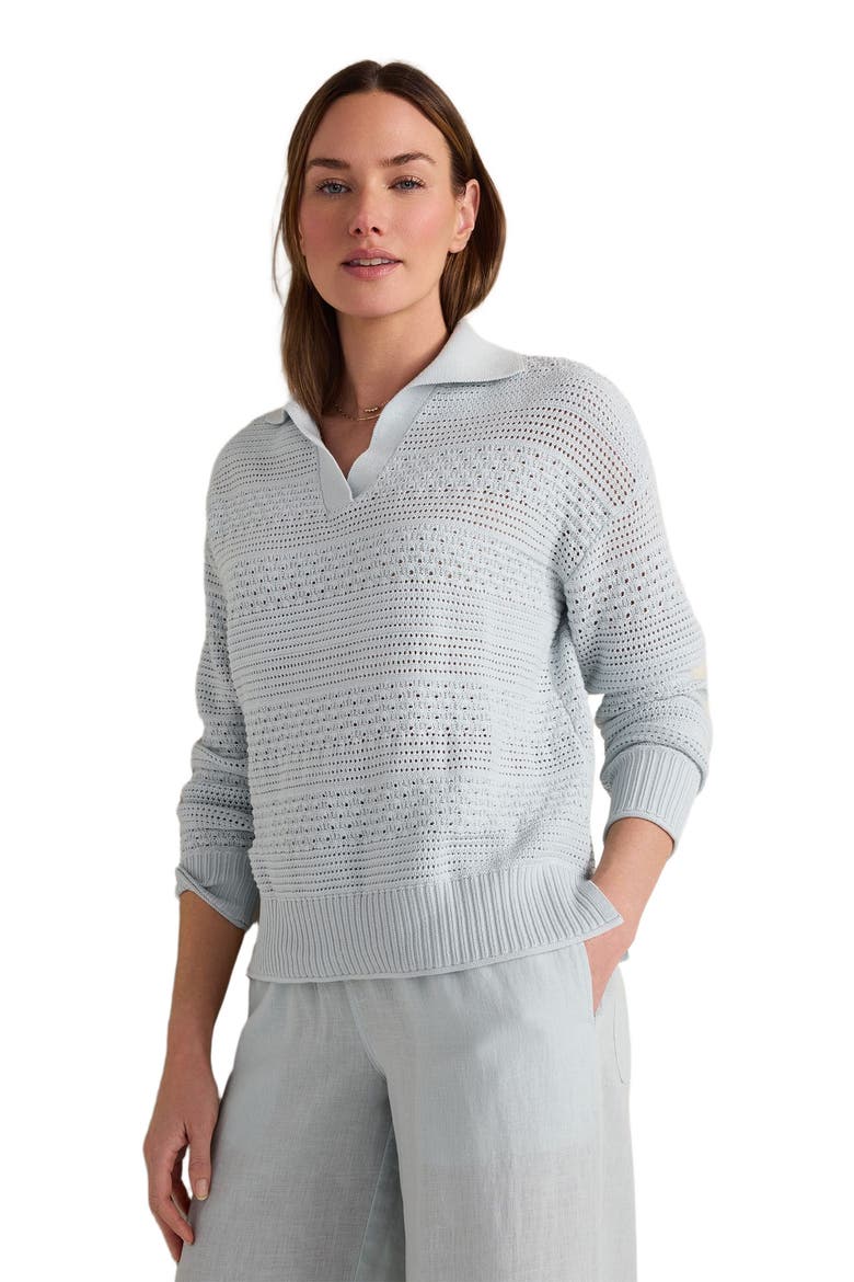 Cotton Mixed Stitch Johnny Collar Sweater, Main, color, Ice Blue
