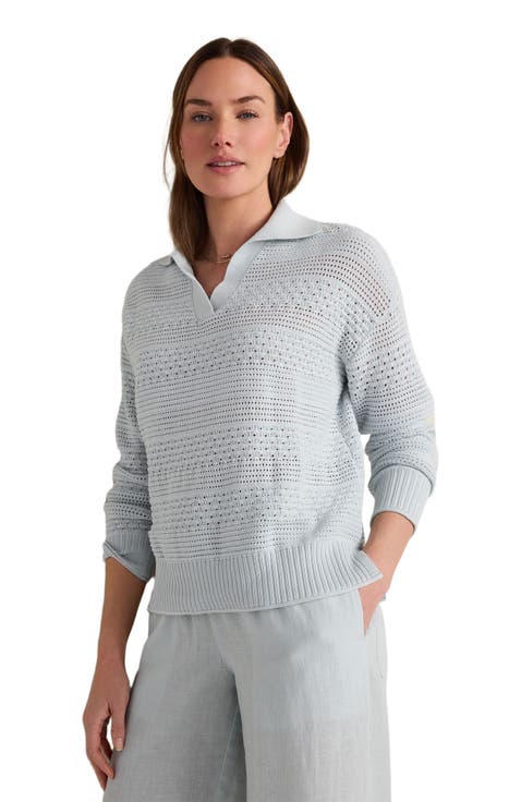 Cotton Mixed Stitch Johnny Collar Sweater