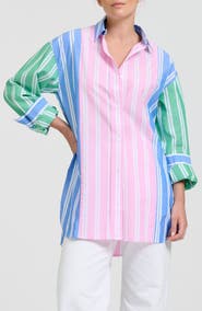 SHIRTY Print Stripe Boyfriend Shirt