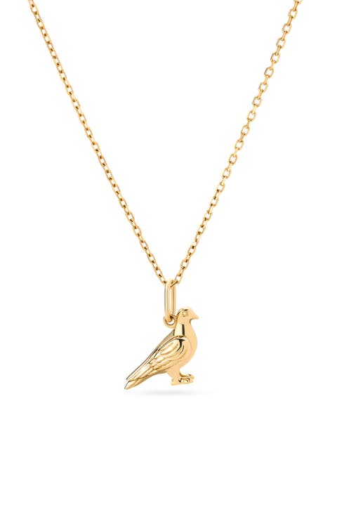 Solid Yellow Gold - Pigeon Charm Necklace