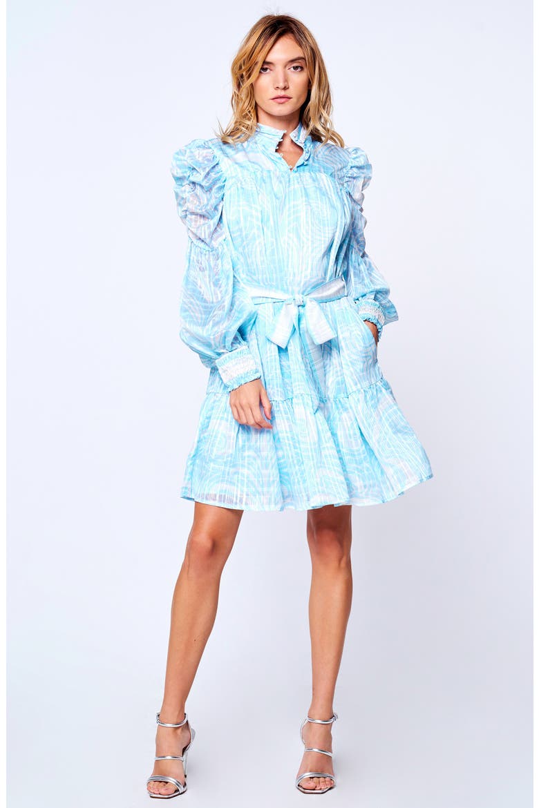 Alexis Abstract Print Long Sleeve Dress, Alternate, color, BLUE