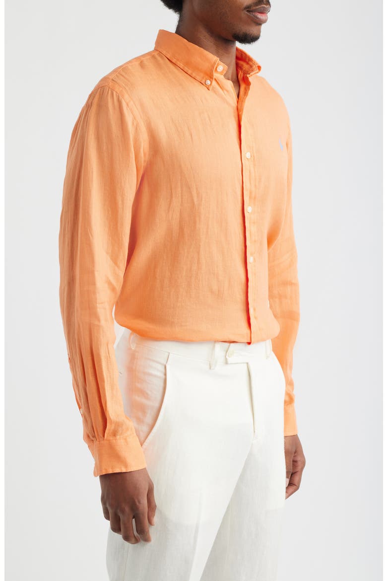 Classic Fit Linen Button-Down Shirt, Alternate, color, POMPANO ORANGE