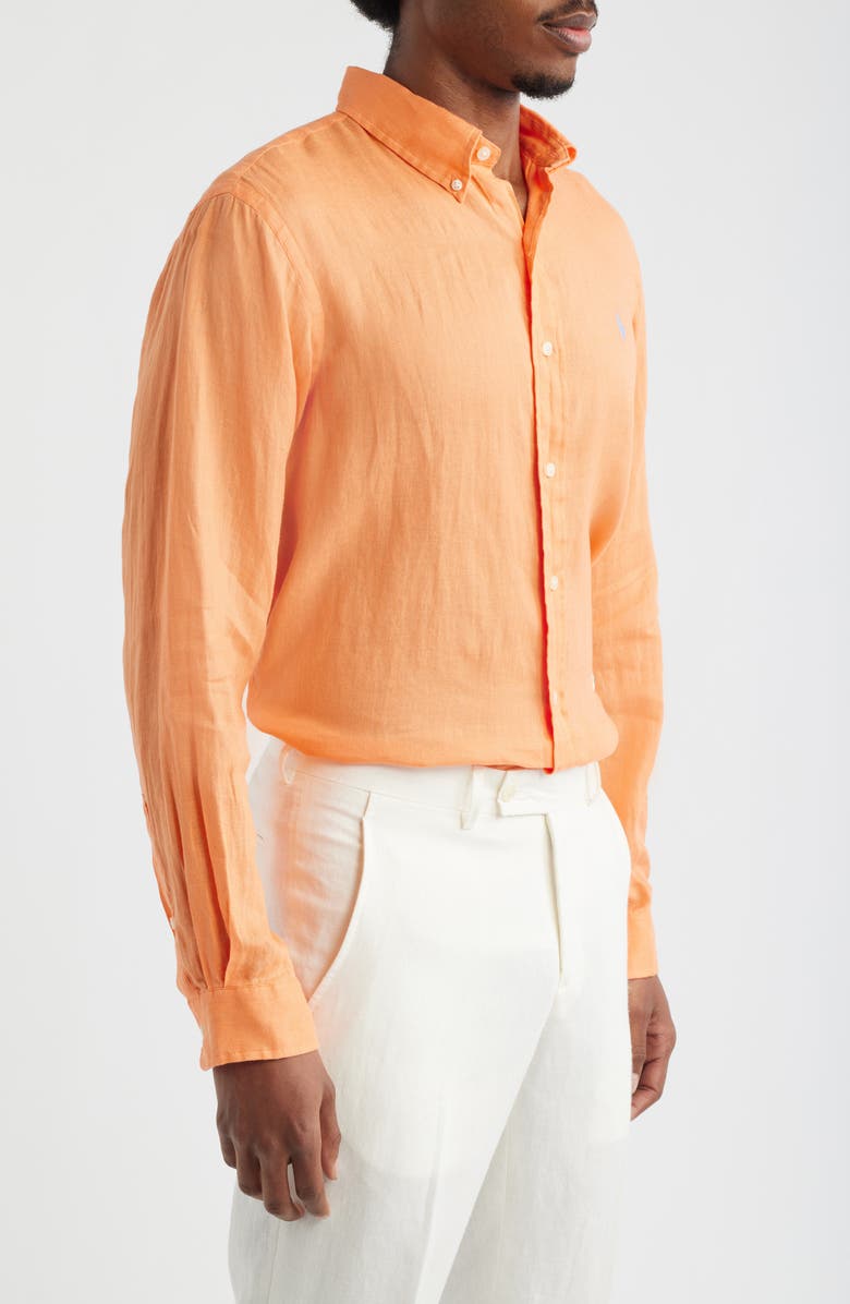 Polo Ralph Lauren Classic Fit Linen Button-Down Shirt, Alternate, color, Pompano Orange