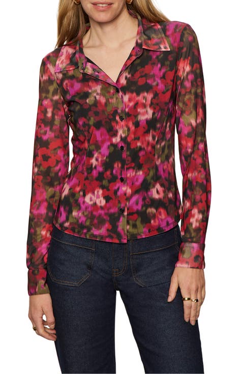 Mesh Button-Down Shirt (Petite)