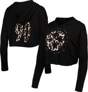 Majestic Threads Women's Majestic Threads T.J. Watt Black Pittsburgh Steelers Leopard Player Name & Number Long Sleeve Cropped Hoodie