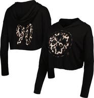 Majestic Threads Women's Majestic Threads T.J. Watt Black Pittsburgh Steelers Leopard Player Name & Number Long Sleeve Cropped Hoodie