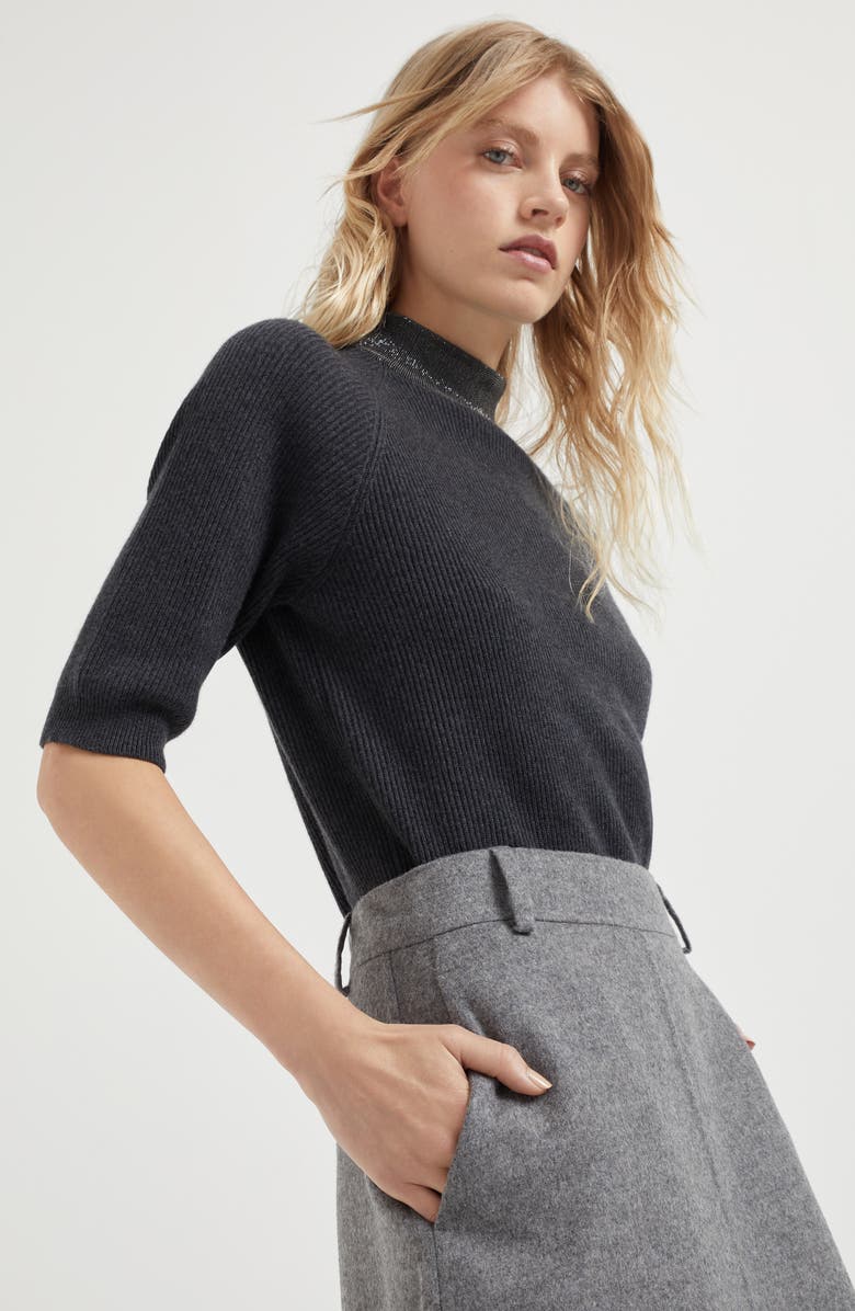 Brunello Cucinelli Virgin wool double cloth flute skirt, Alternate, color, 