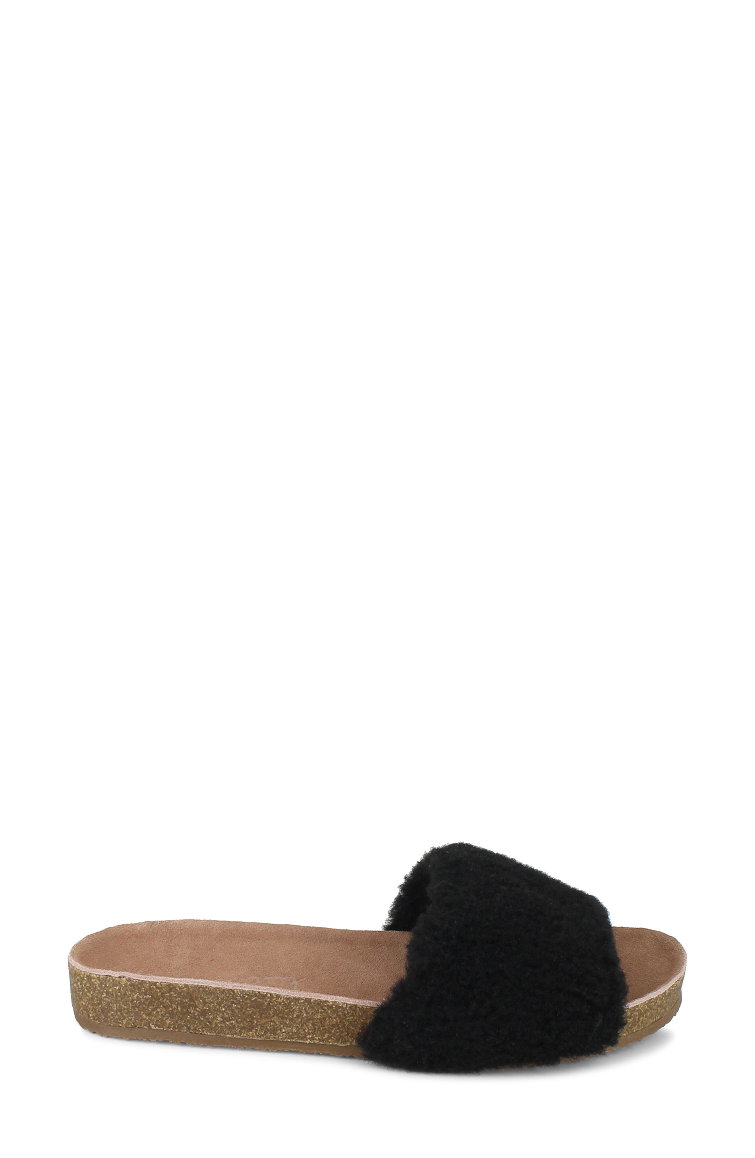 Romy Faux Shearling Slide Sandal, Alternate, color, BLACK