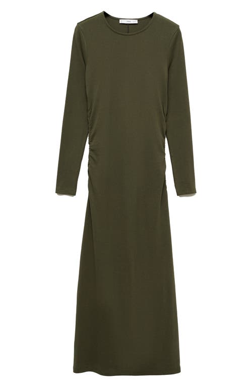 Mango Long Sleeve Stretch Cotton Midi Dress In Khaki Green