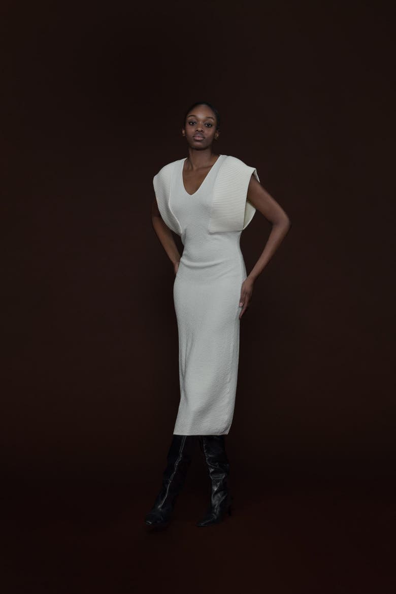 Ribbed Maxi Knit Dress, Alternate, color, White