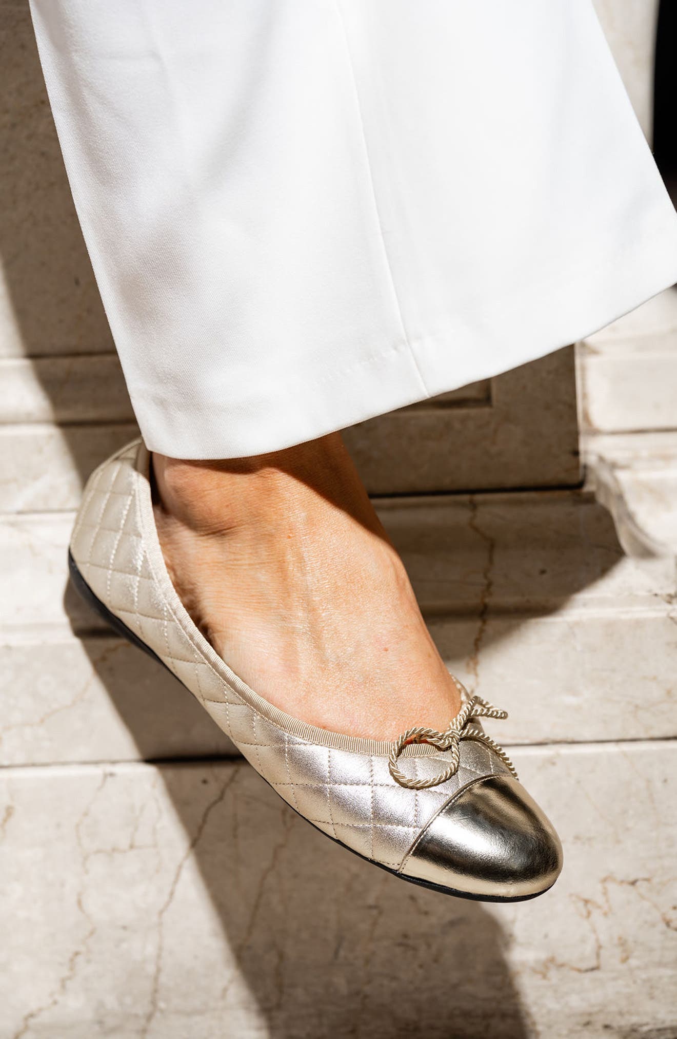 Best Cap Toe Quilted Ballet Flat, Alternate, color, GOLD MIRROR/ GOLD MATTE
