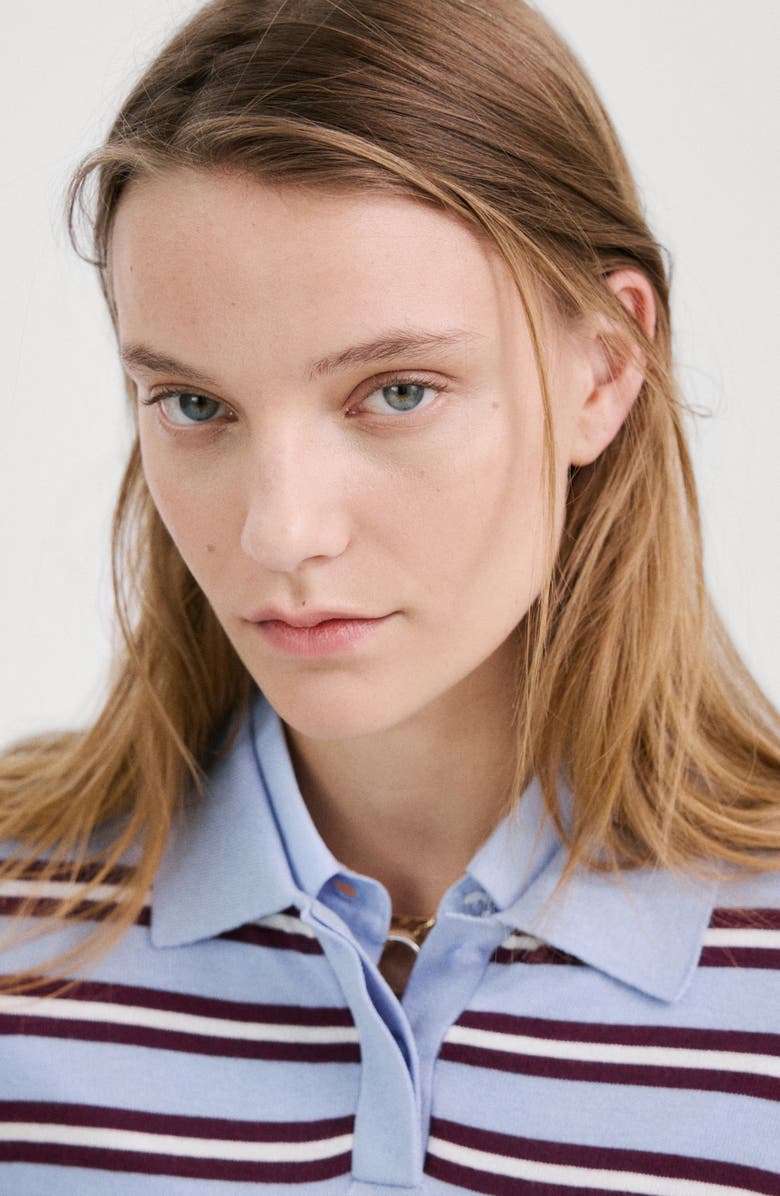 MANGO Stripe Sweater Polo, Alternate, color, Sky Blue