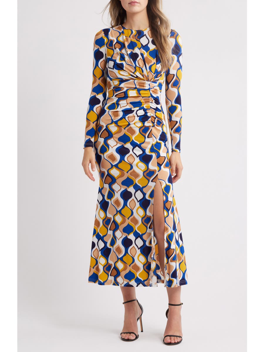 Astrid Geo Print Long Sleeve Maxi Dress