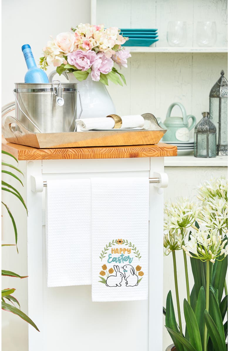 C&F Home "Happy Easter" Bunny Rabbits 100% Cotton Waffle Weave Dishtowel, Alternate, color, Yellow