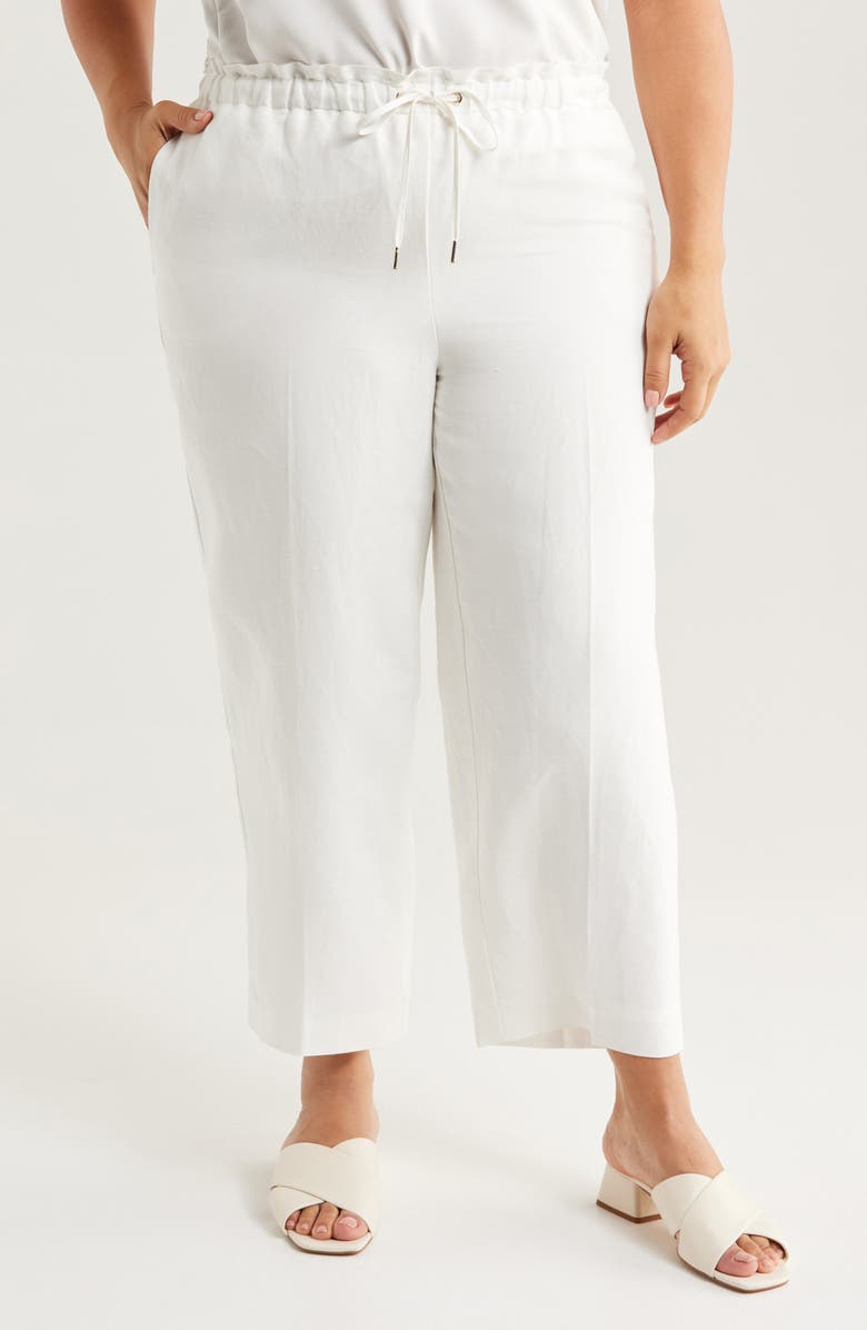 Anne Klein Linen Blend Crop Wide Leg Drawstring Pants, Main, color, 