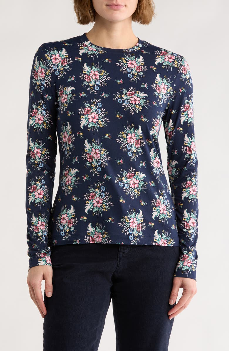 Brooks Brothers Floral Long Sleeve Jersey Top, Main, color, Navy