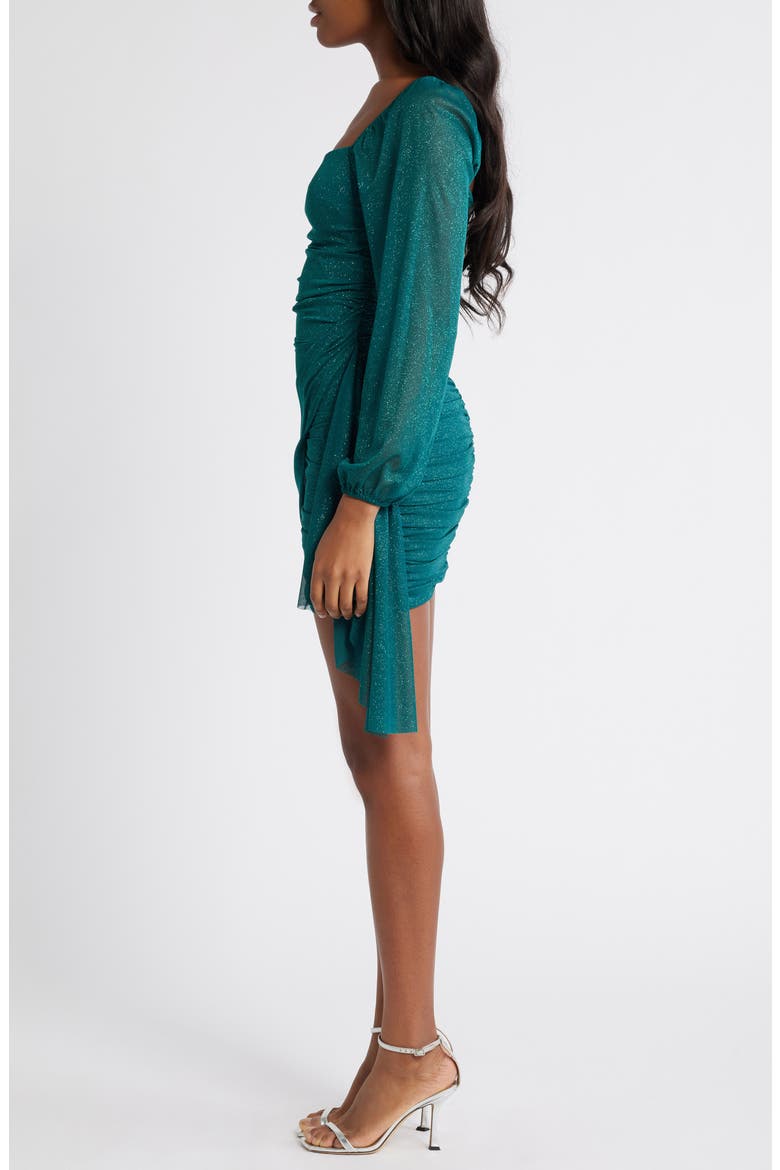 Metallic Drape Front Long Sleeve Minidress, Alternate, color, HUNTER