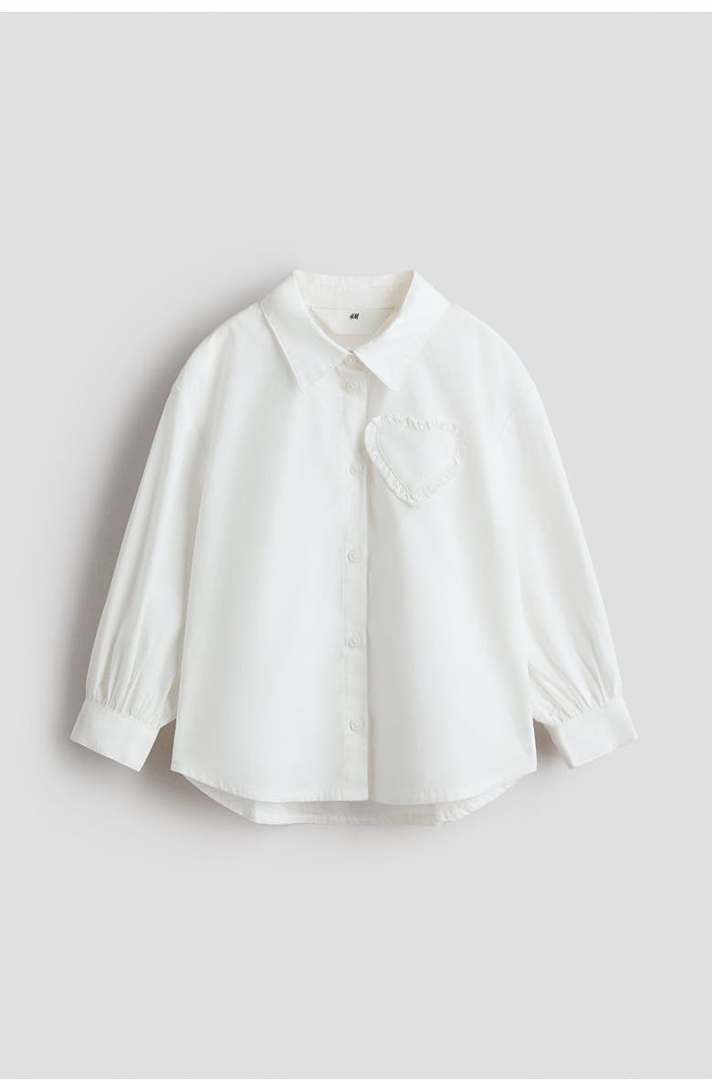 H&M Heart-appliqué poplin shirt, Alternate, color, Cream