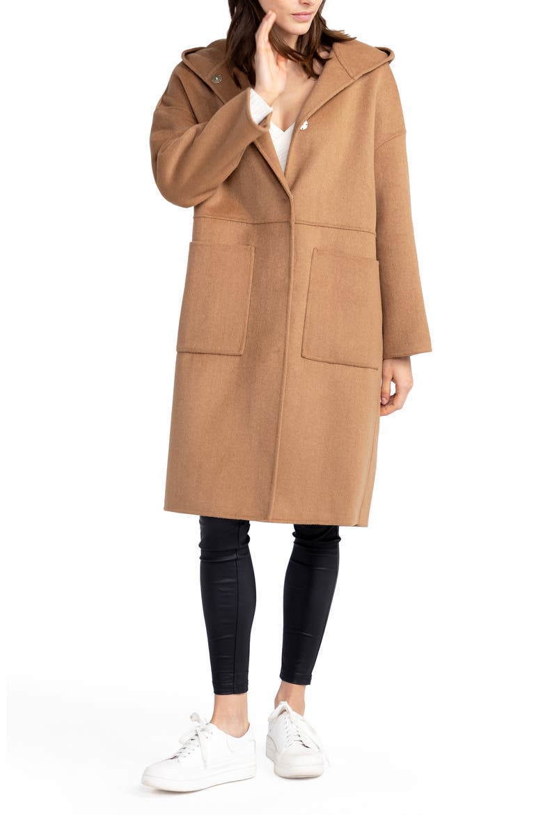 Sunday Morning Hooded Wool Blend Coat, Main, color, CAMEL