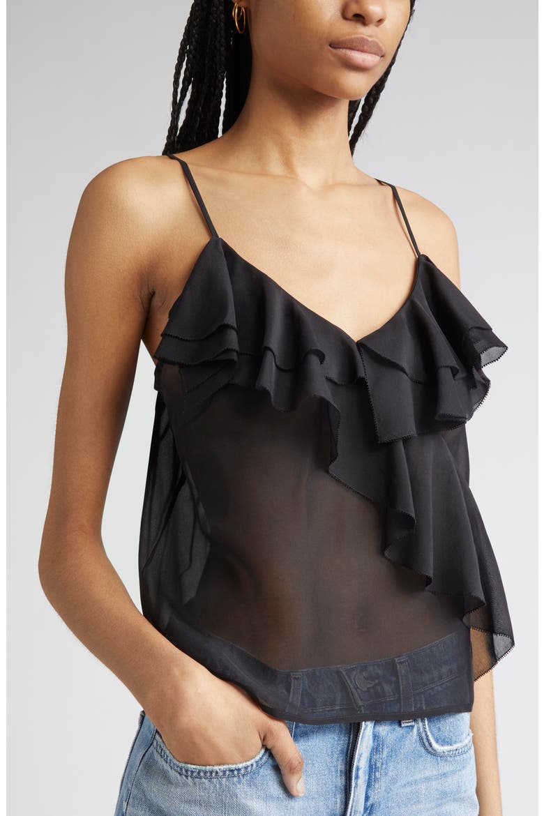 Erika Ruffle Silk Camisole, Alternate, color, BLACK