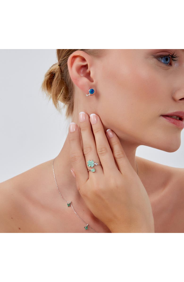 Spero London Green Four Leaves Clover Luck Ring Sterling Silver, Alternate, color, Silver