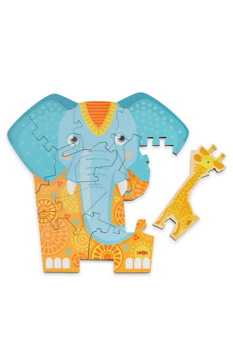 HABA Wooden Puzzle Elephant - 2 in 1 Reversible Puzzle, Main, color, Multi