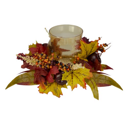 Northlight Fall Apple Glass Hurricane Pillar Candle Holder Thanksgiving Centerpiece In Multi