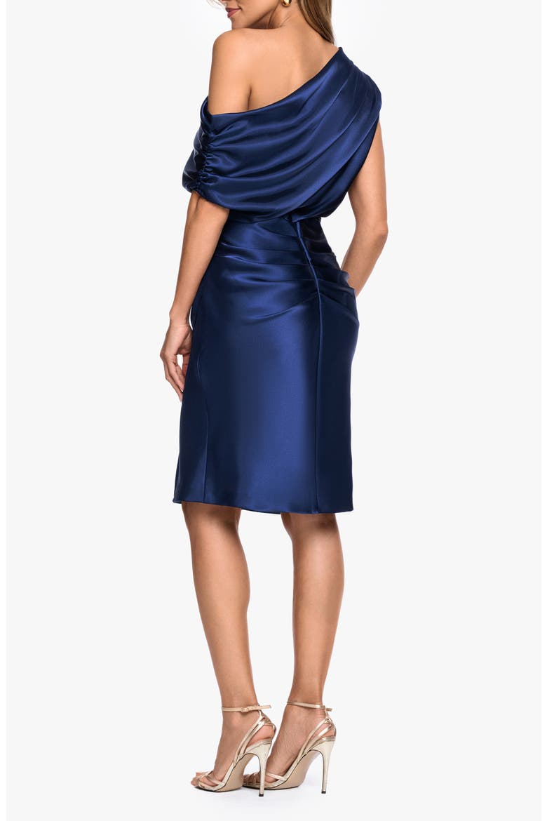 Ruched One-Shoulder Satin Charmeuse Cocktail Dress, Alternate, color, NAVY
