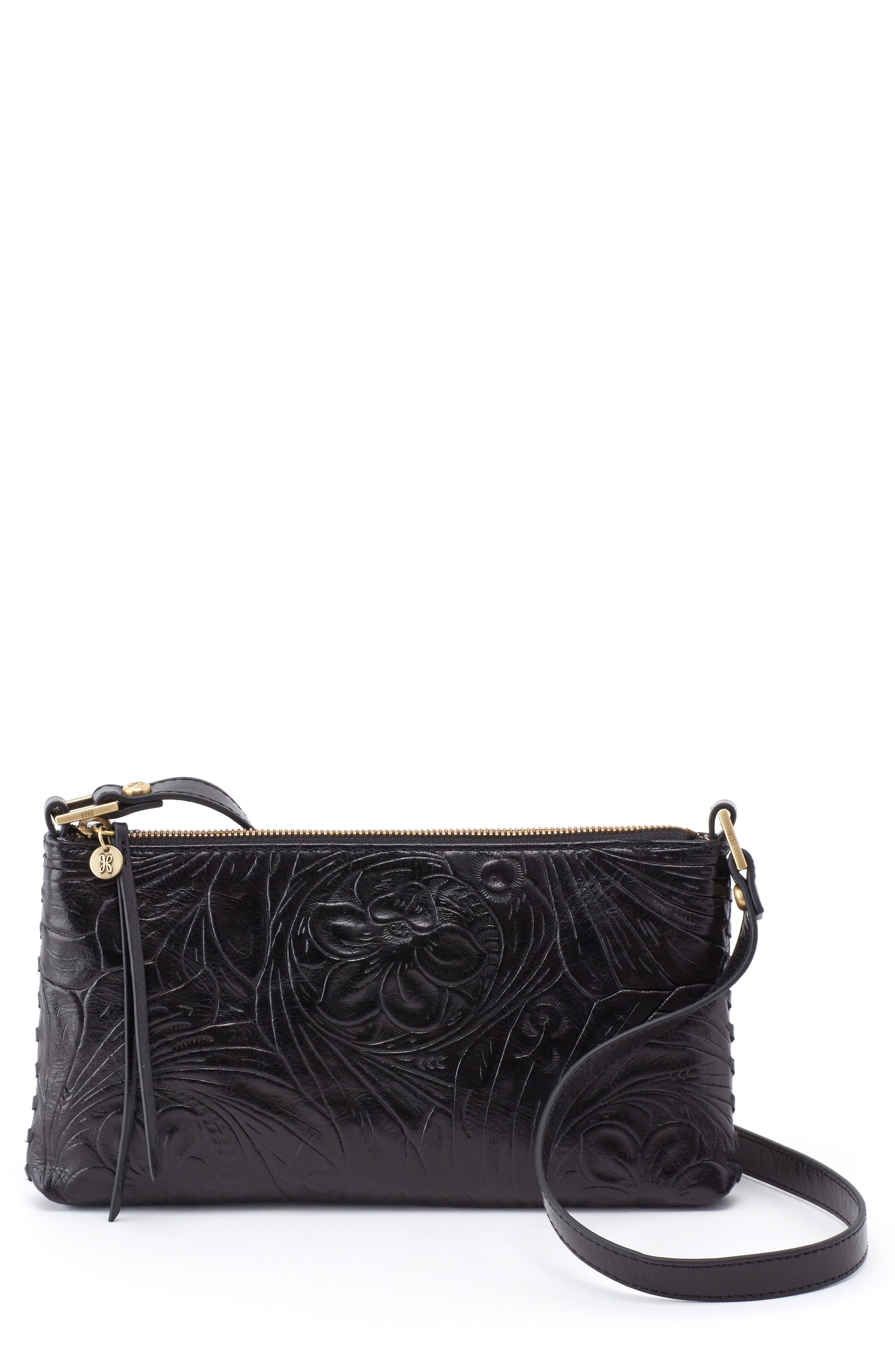 Riff Leather Crossbody Bag, Main, color, EMBOSSED BLACK