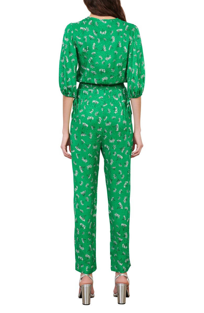 maje Floral Elbow-Sleeve Woven Jumpsuit, Alternate, color, Green/ White