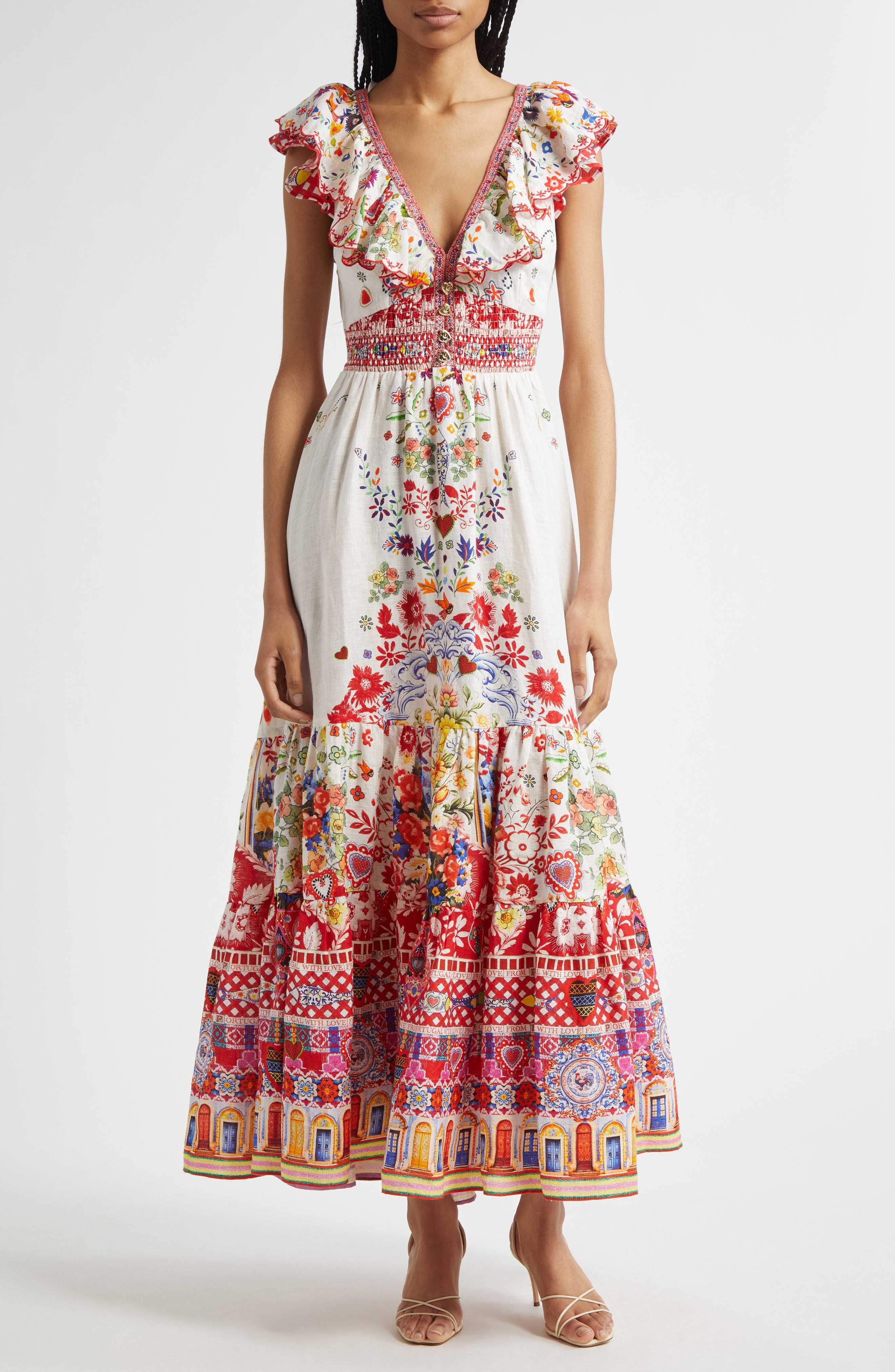 Tiered Ruffle Linen Maxi Dress