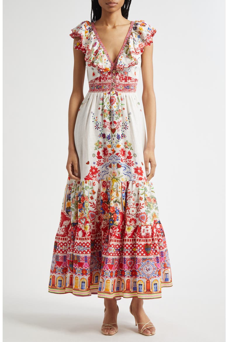 Tiered Ruffle Linen Maxi Dress, Main, color, FAITH LUCK JUSTICE