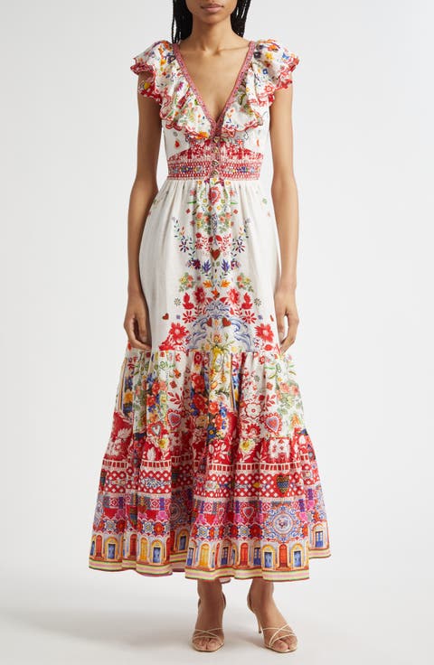 Tiered Ruffle Linen Maxi Dress