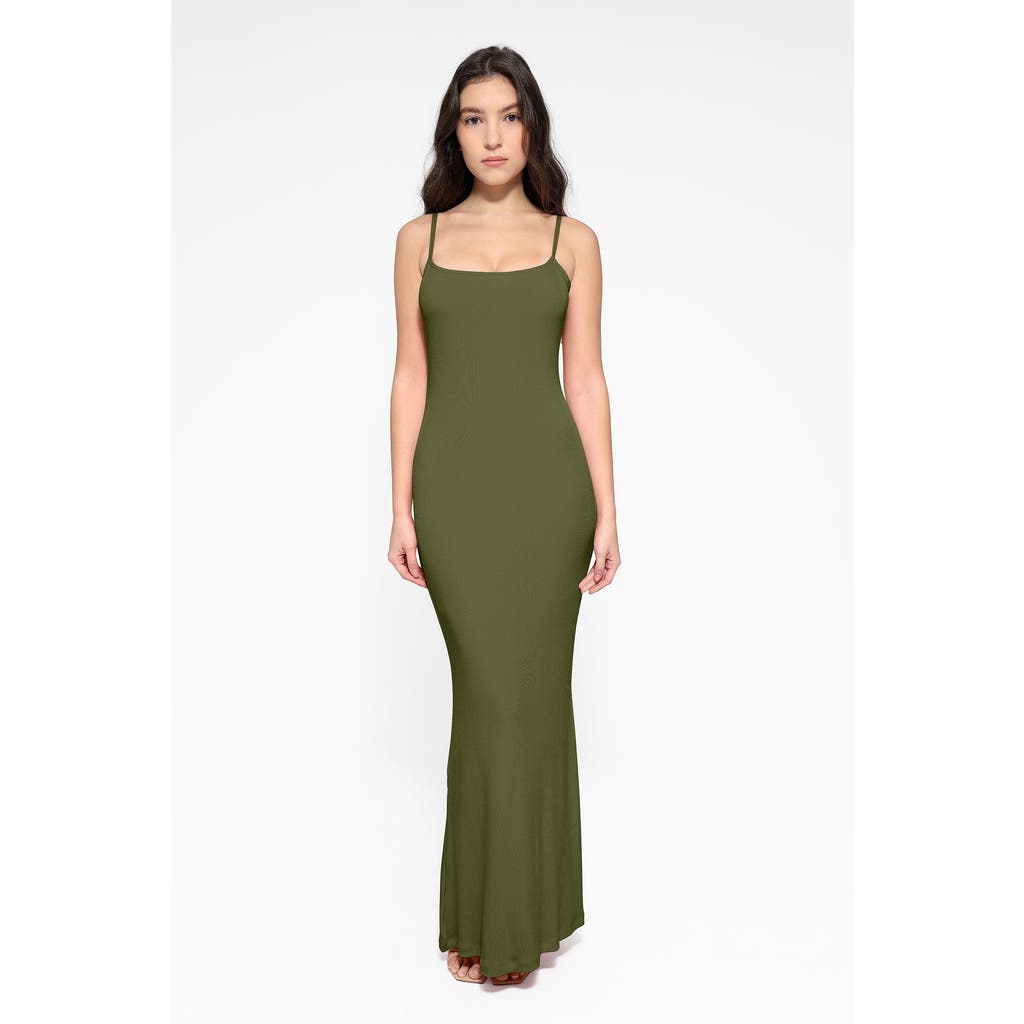 Popilush Shapewear Modal Slimming Maxi Slip Dress In Moss