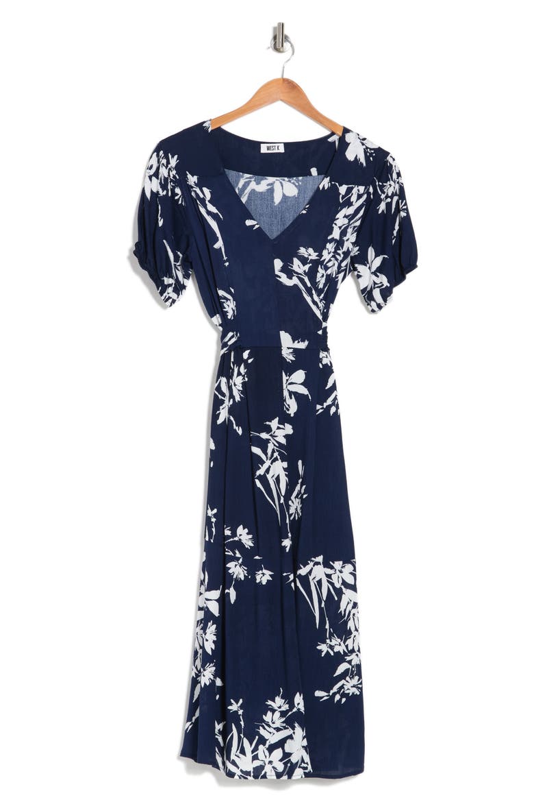 Floral Woven Short Sleeve Mini Dress, Alternate, color, NAVY WHITE