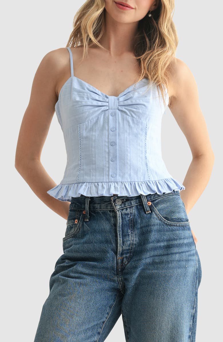 All in Favor Bow Detail Button Camisole, Main, color, Blue