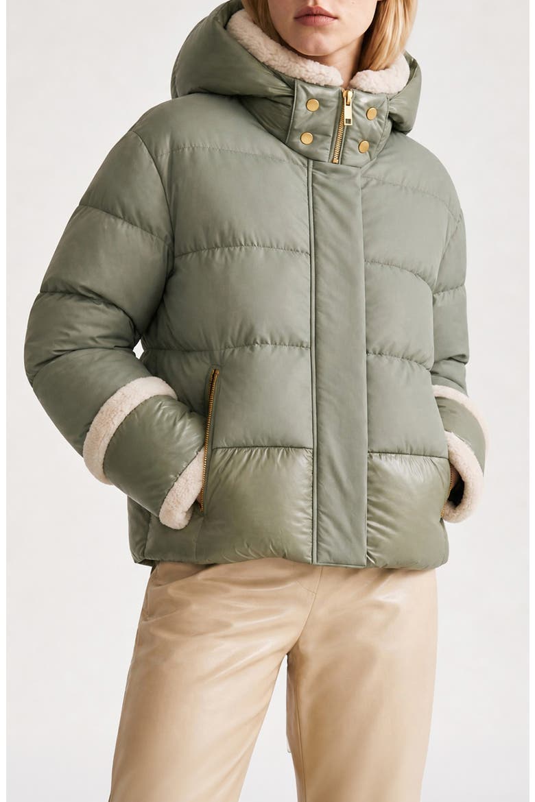 Karly Faux Shearling Trim Puffer Jacket, Alternate, color, SAGE