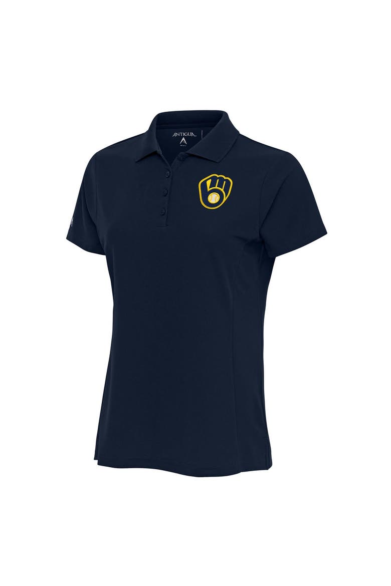 Women's Antigua Navy Milwaukee Brewers Logo Legacy Pique Polo, Alternate, color, Navy