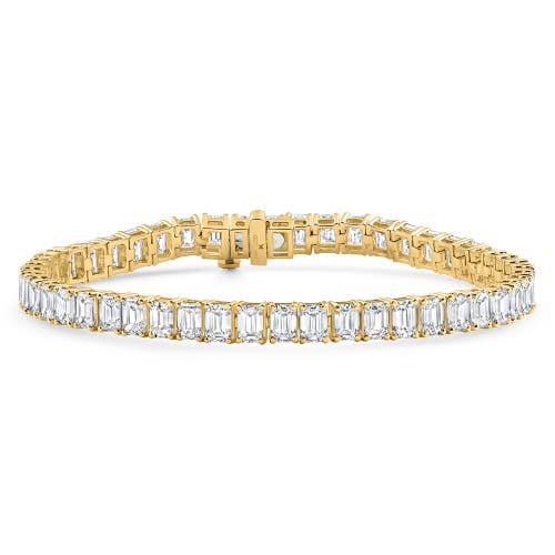 Bliss Diamond 15ct Emerald Cut Diamond Tennis Bracelet 7" 14k Gold Lab Grown In Gold
