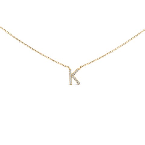10K Yellow Gold Diamond Accent "A-Z" Block Initial Pendant Necklace