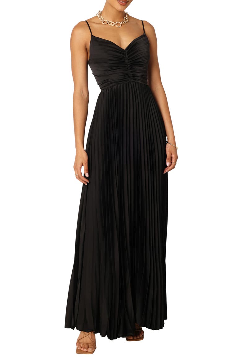 Naira Pleated Maxi Dress, Main, color, BLACK