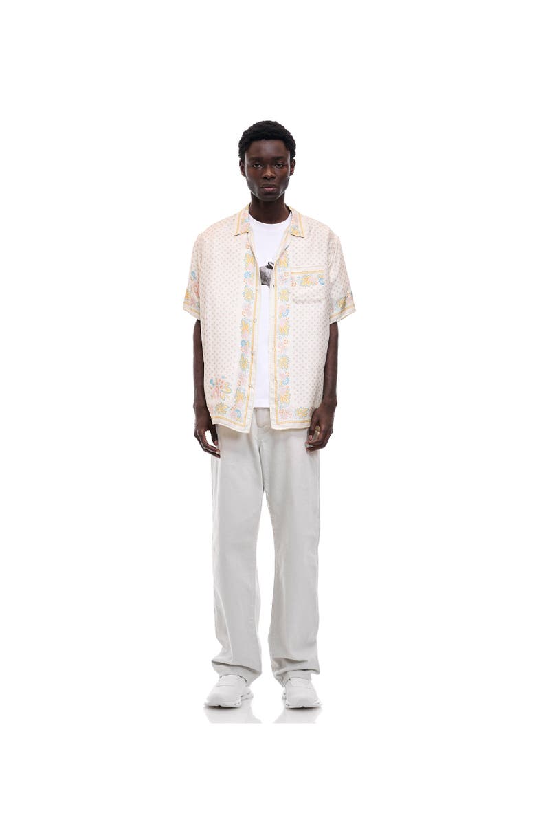 vowels Short Sleeve Silk Scarf Shirt, Alternate, color, Ivory