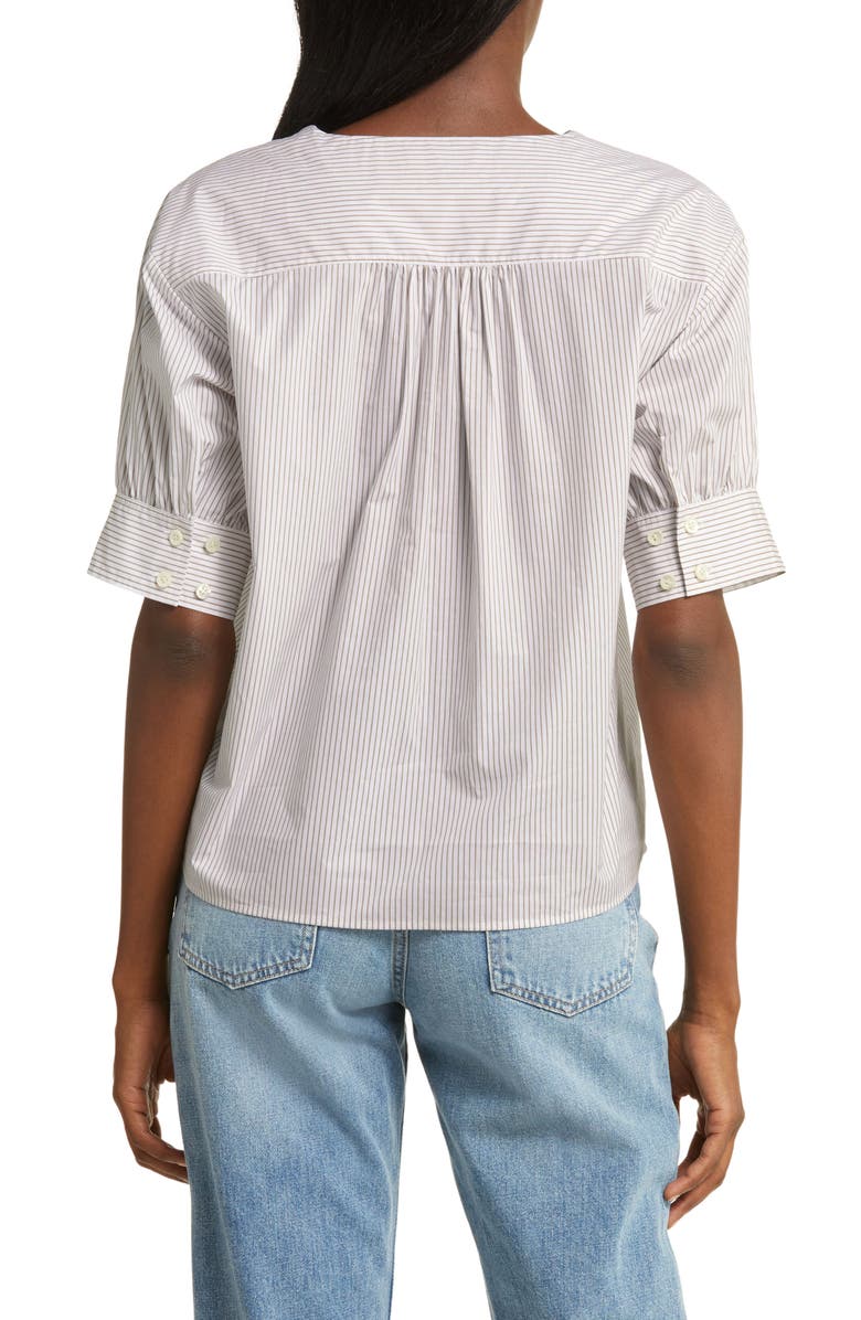 FRAME Stripe Split Neck Organic Cotton Popover Top, Alternate, color, 